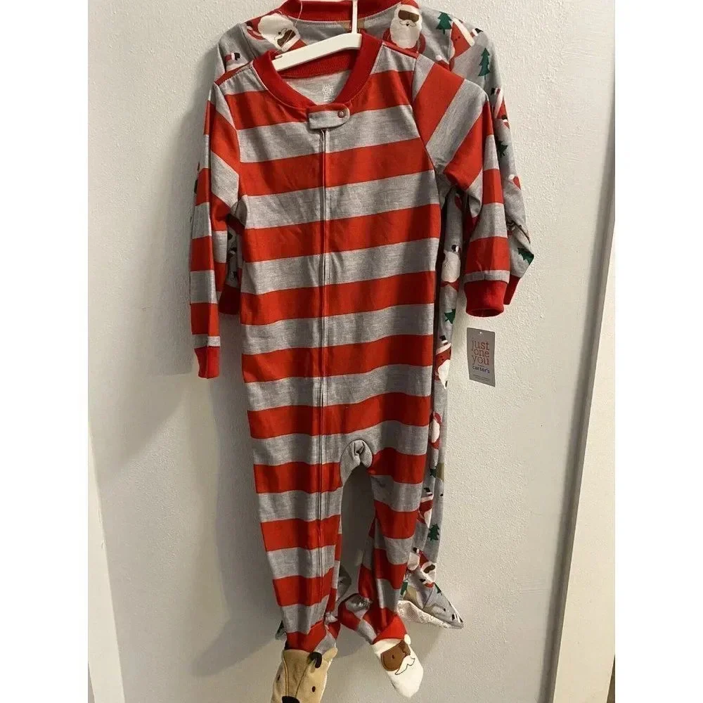 Toddler Boys' 2pk African American Santa Footed Pajama -carter's Red/Gray 2T
